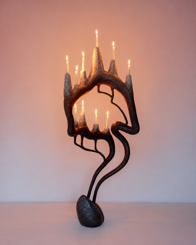 SVECHA sculptural candelabra, full view with space above all candle flames